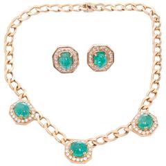 Emerald Diamond Yellow Gold Necklace and Earring Set 11