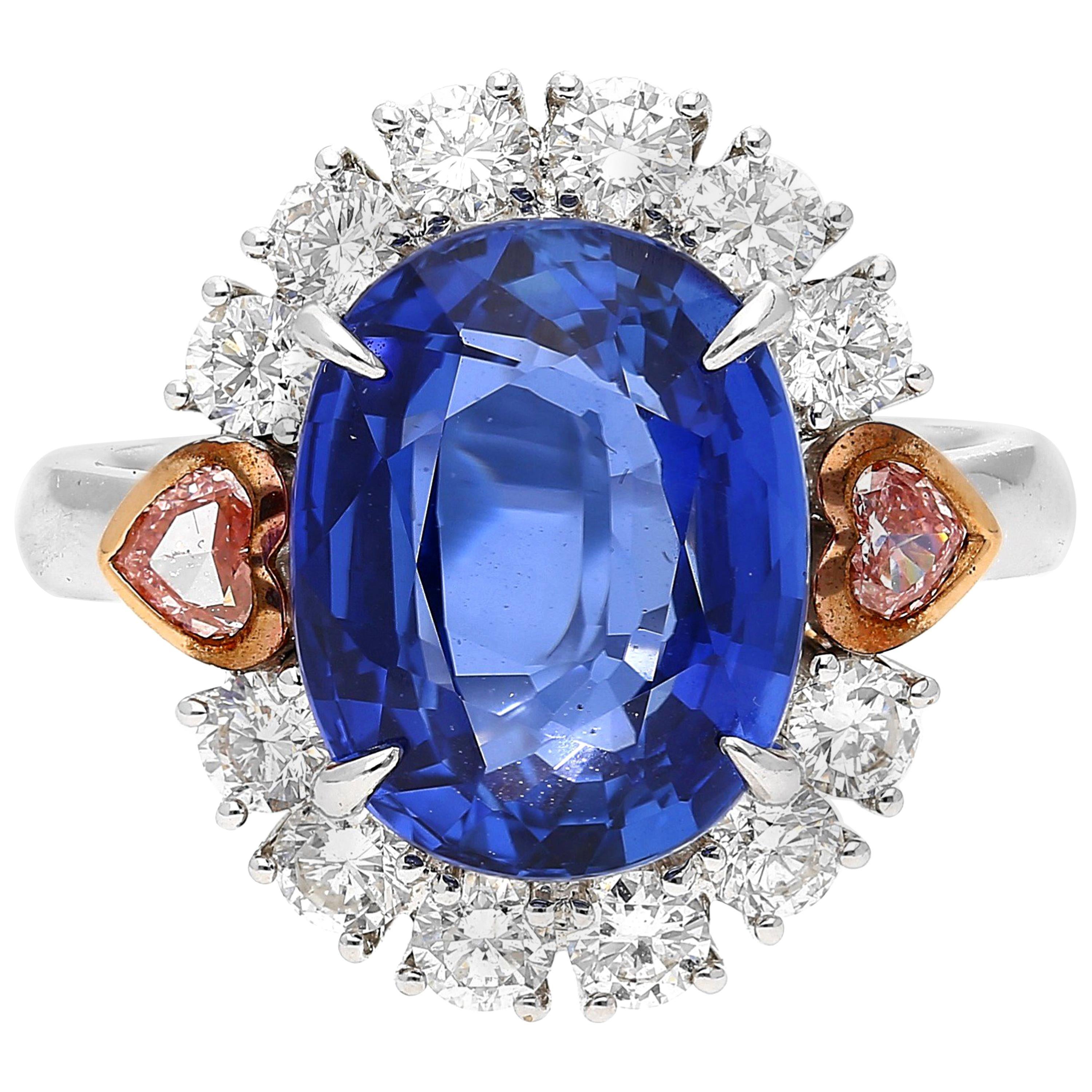 GRS Certified Oval-Cut Unheated Ceylon Sapphire and Diamond Ring