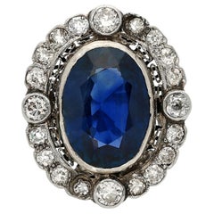 19th Century Victorian-Era Burma Oval-Cut Sapphire and Diamond Ring