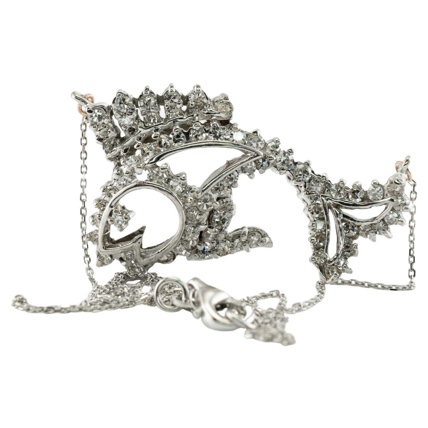 Diamond Fish Pendant Necklace 14K White Gold 2.04 TDW