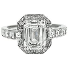 GIA Certified 2.48 Carat Total Emerald Cut Diamond Platinum Frame Ring