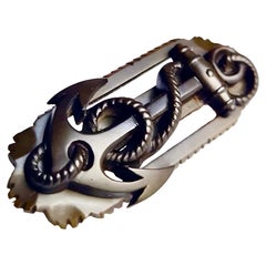 Victorian Antique carved bog oak anchor brooch, Mourning jewellery, nautical