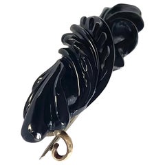 Victorian antique Whitby Jet carved brooch, black Mourning jewellery, circa 1880