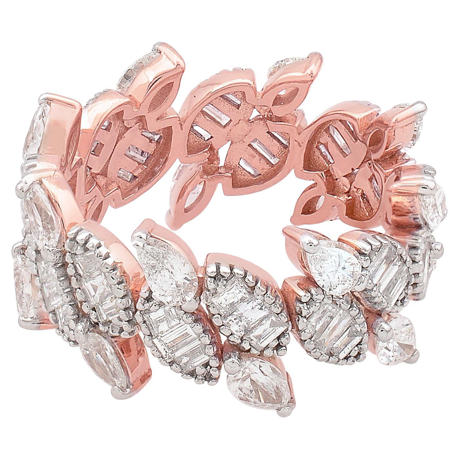 Real 2.4 Carat SI Clarity HI Color Baguette Pear Diamond Band Ring 18k Rose Gold en venta