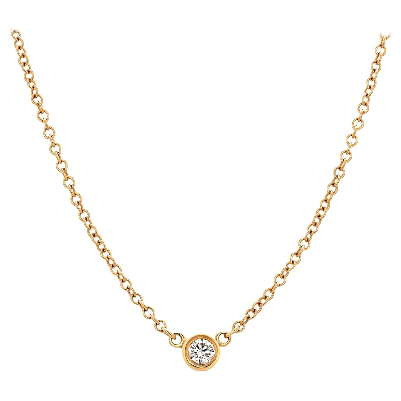 Tiffany & Co. 18K Yellow Gold “By the Yard” Single Diamond Necklace 16 Inch Long en venta