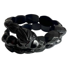 Antique Victorian Whitby Jet snake bracelet, faceted beads, collectible Mourning