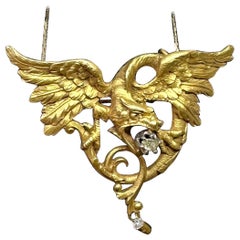 Antique Iris Apfel Estate Personal Griffin Dragon Diamond Pendant Necklace Brooch 18K