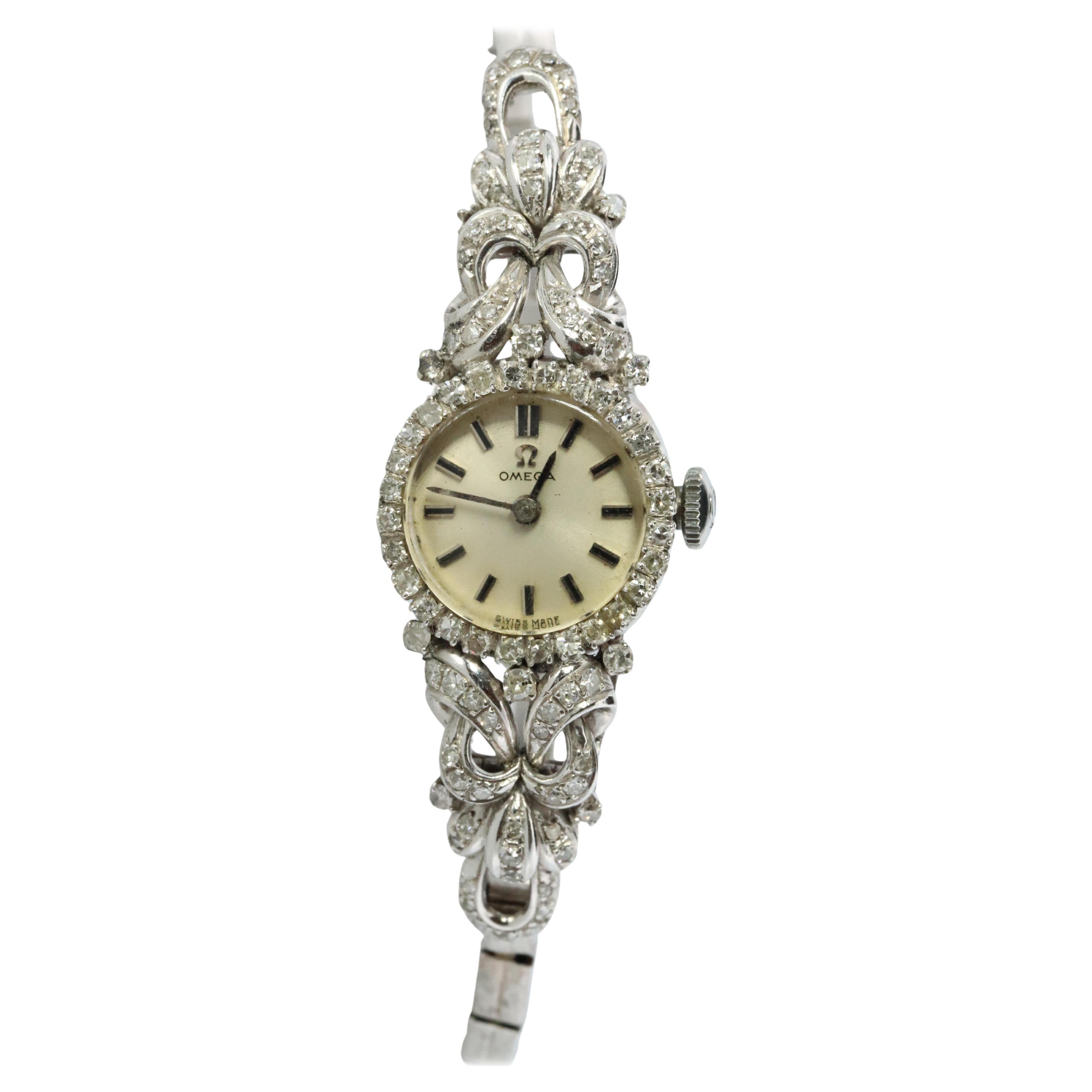 Omega watch. Omega Platinum and 18k Gold Diamond Vintage Ladies wristwatch