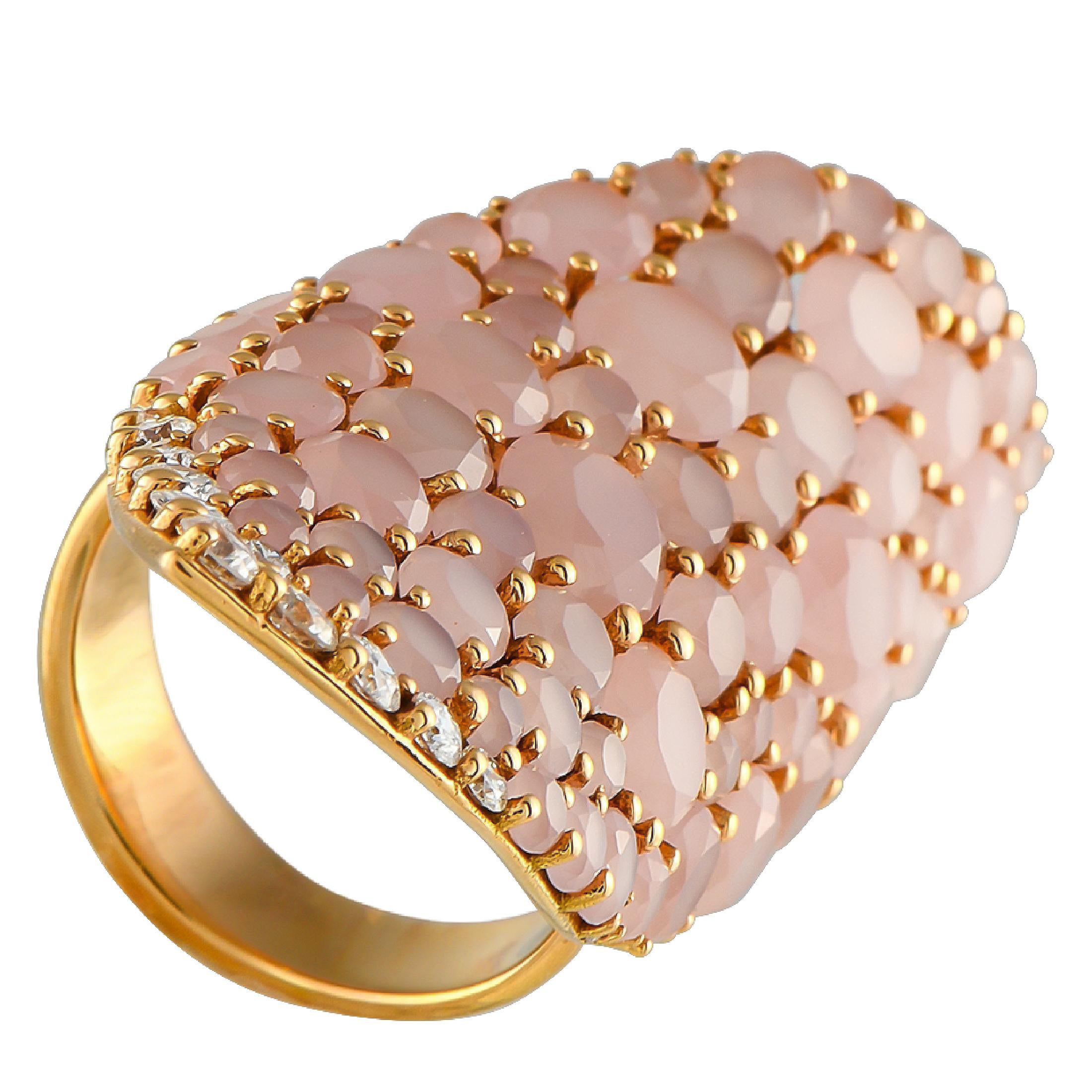 Pasquale Bruni Lakshmi Gardens 18K Yellow Gold 0.78ct Diamond & Pink Quartz Ring