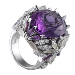 Pasquale Bruni 18K White Gold 1.30ct Diamond and Amethyst Ring