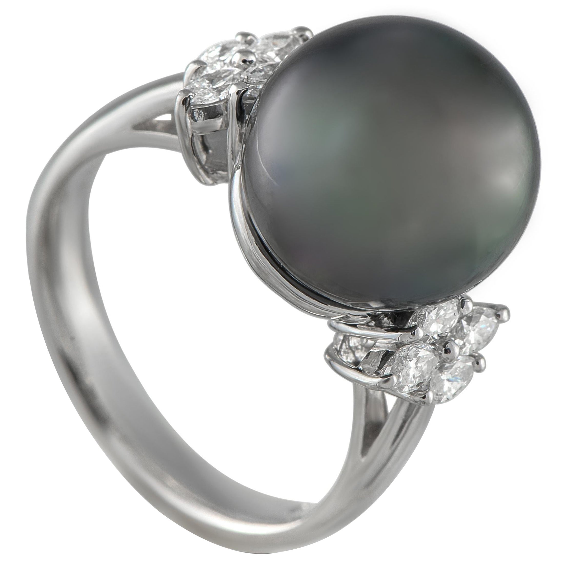 Platin 0,38ct Diamant und Perlen Ring im Angebot