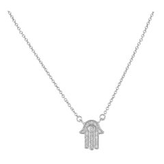 14K White Gold 0.10ct Diamond Hamsa Necklace