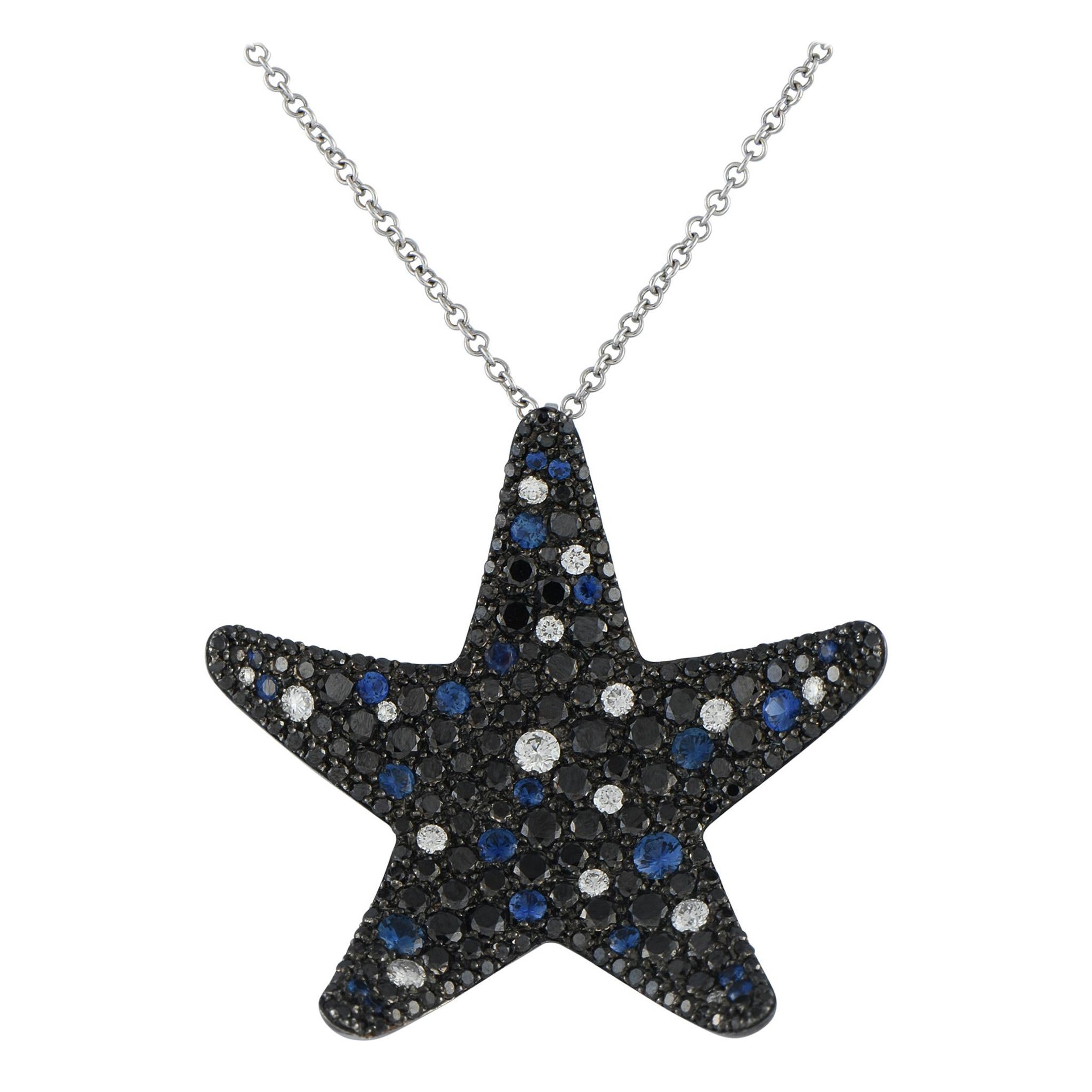 Pasquale Bruni 18K White Gold 3.07ct Diamond and Sapphire Pendant Necklace For Sale
