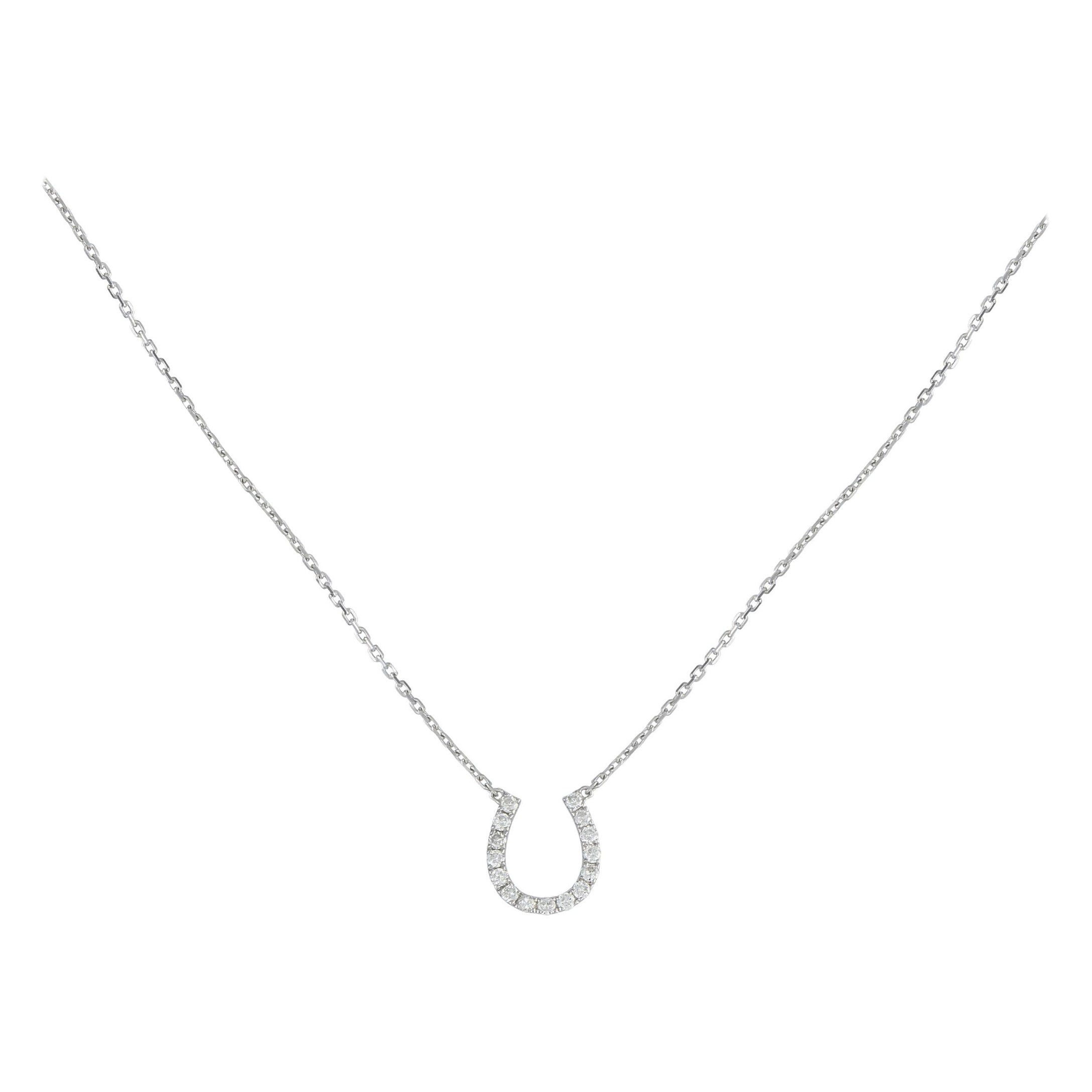 14K White Gold 0.30ct Diamond Horseshoe Necklace For Sale