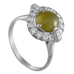 Bague en platine 0.45ct diamant et oeil de chat
