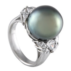 Platinum 0.92ct Diamond and Pearl Ring