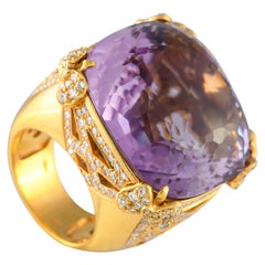 Pasquale Bruni 18K Yellow Gold 2.64ct Diamond and Amethyst Statement Ring