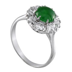 Platinum 0.70ct Diamond and Jade Ring