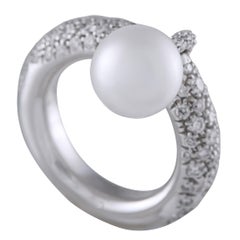 Mikimoto Delo 18K White Gold 1.70ct Diamond and Pearl Ring