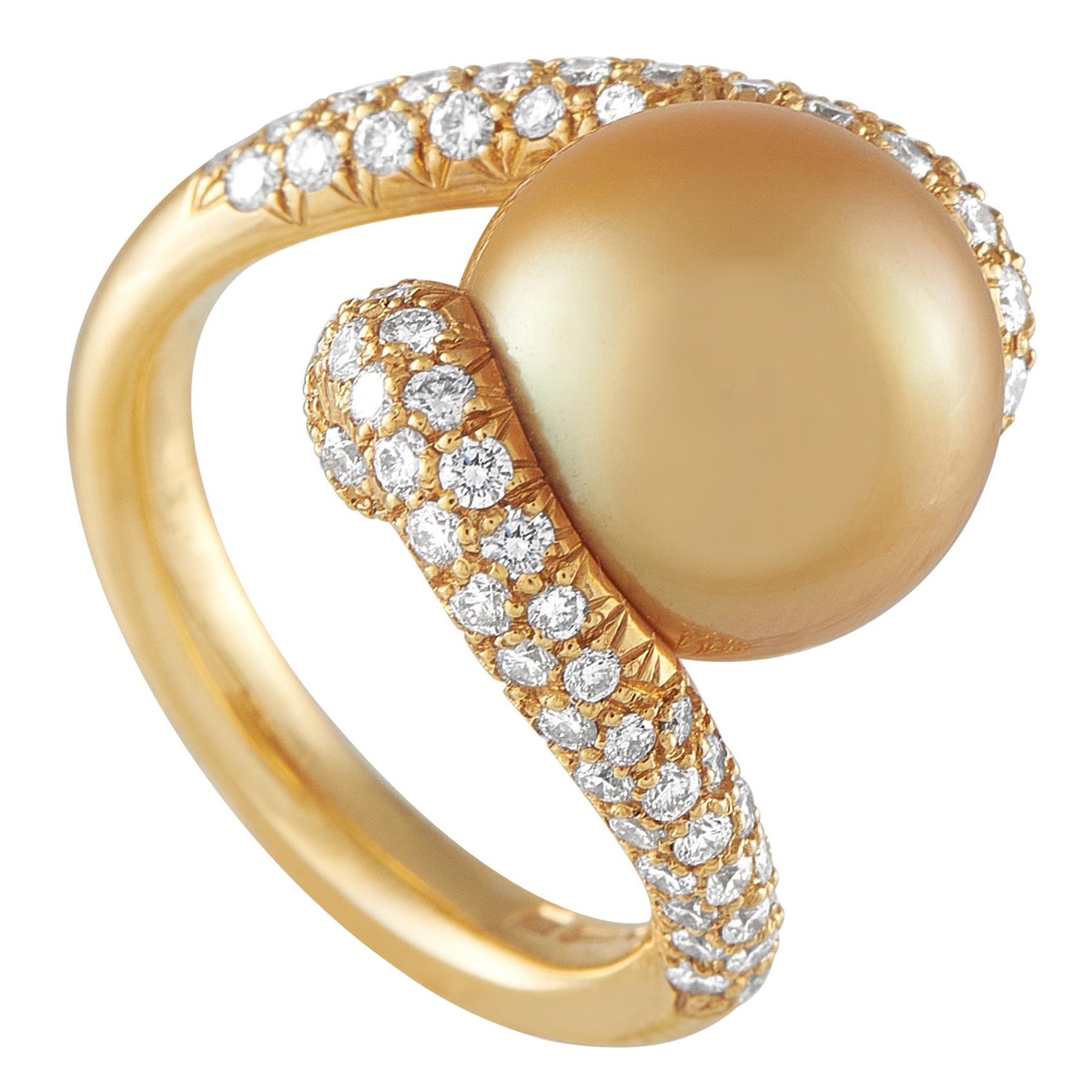 Mikimoto Placomos 18K Yellow Gold 1.0ct Diamond and Golden Pearl Ring