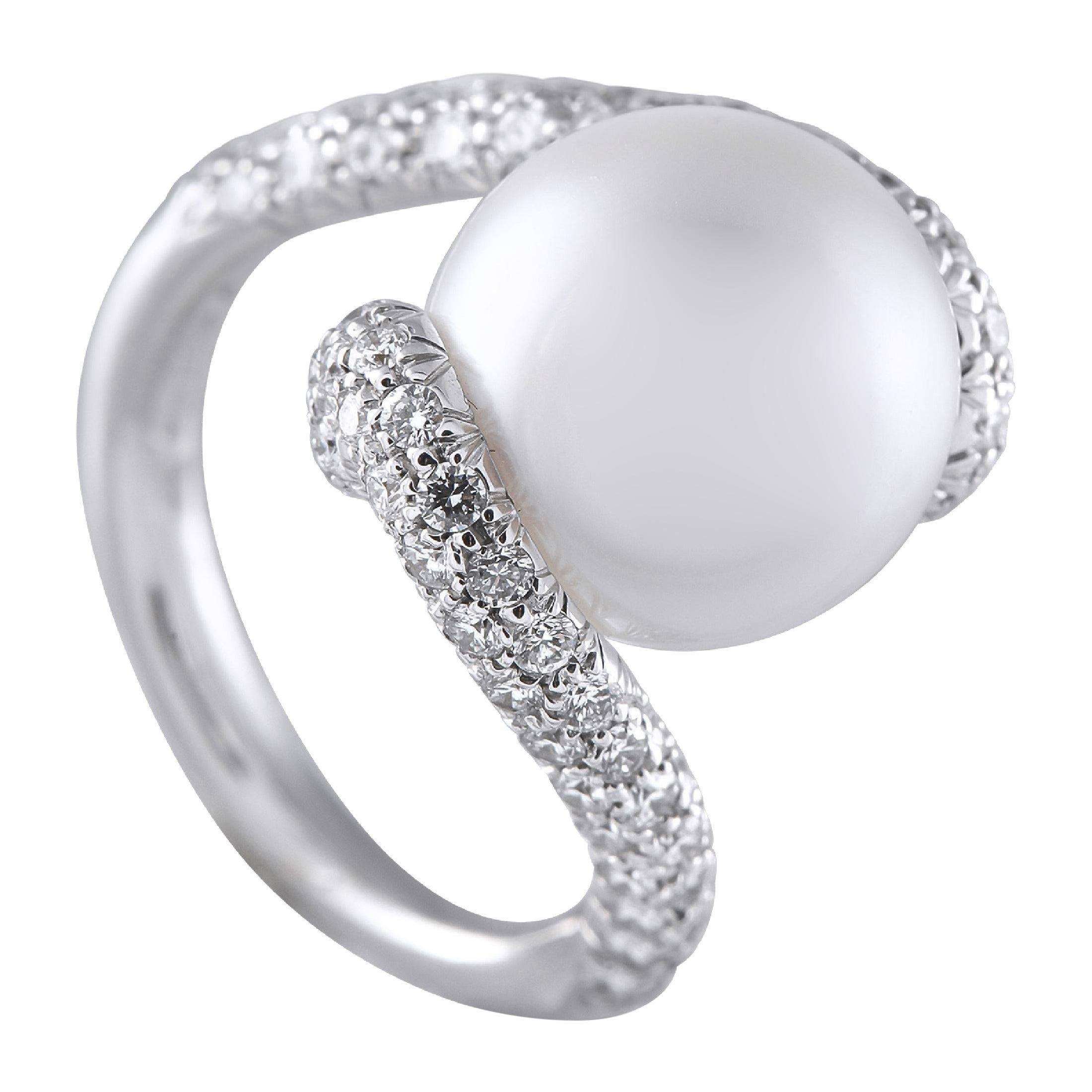 Mikimoto 18K White Gold 1.0ct Diamond and Pearl Ring