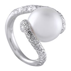 Mikimoto 18K White Gold 1.0ct Diamond and Pearl Ring