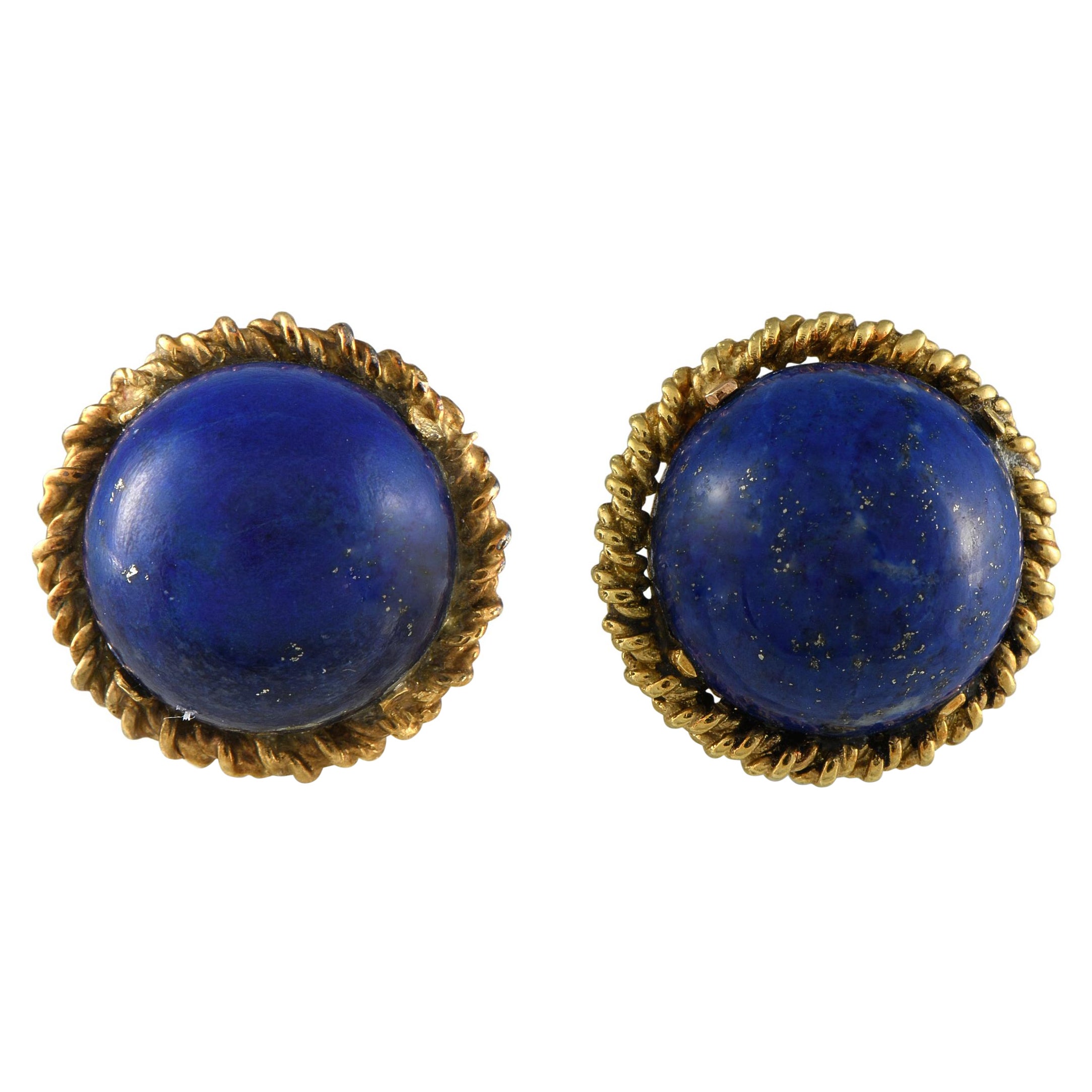 Tiffany & Co. Vintage 18K Yellow Gold Lapis Clip On Earrings