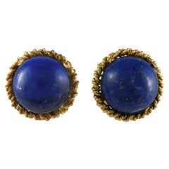 Tiffany & Co. Vintage 18K Yellow Gold Lapis Clip On Earrings