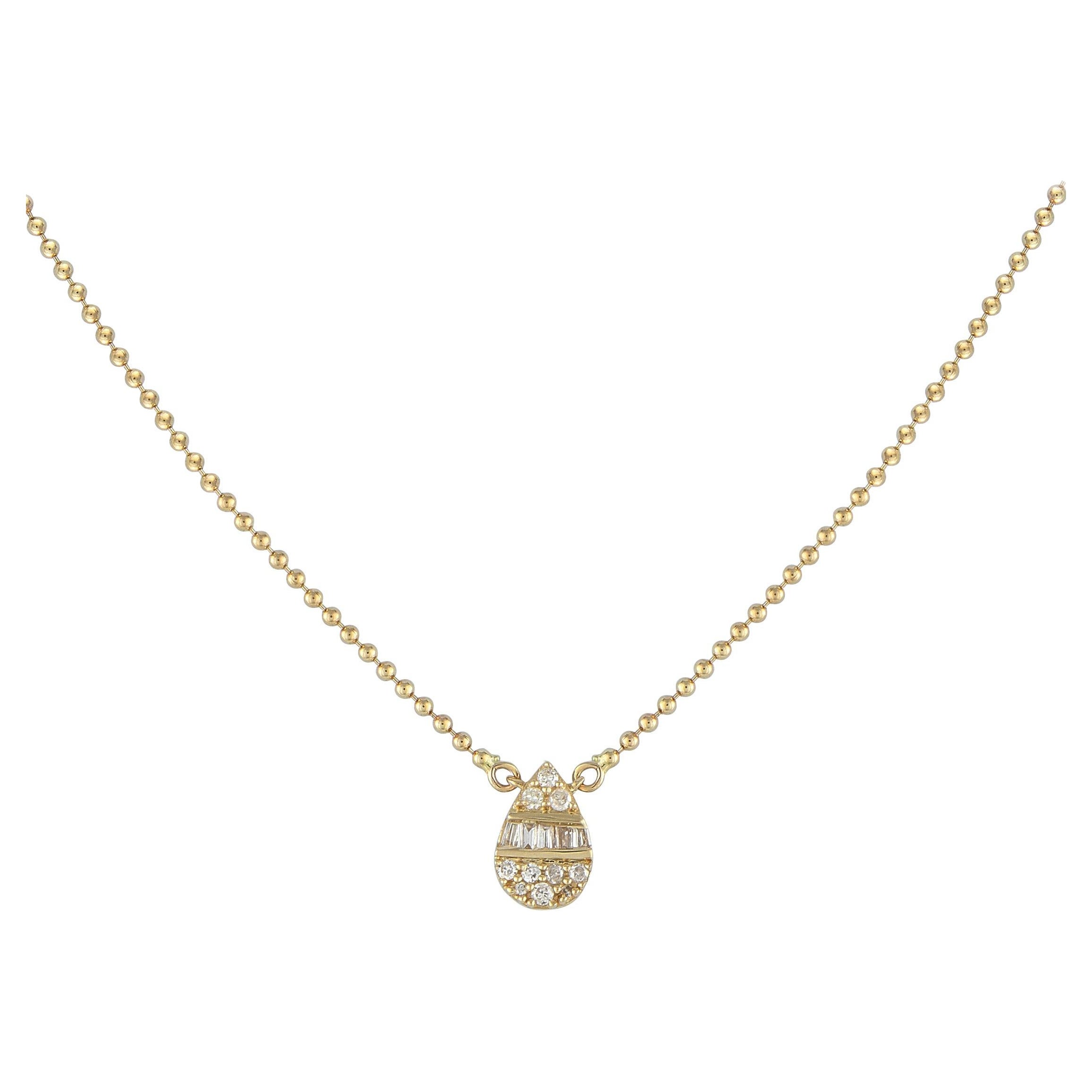 14K Yellow Gold 0.11ct Diamond Pendant Necklace For Sale
