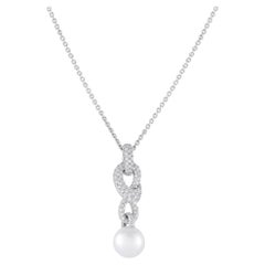 Mikimoto Desmos 18K White Gold 1.35ct Diamond and Pearl Necklace