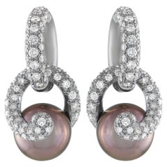 Mikimoto Placamos 18K White Gold 1.82ct Diamond and South Sea Pearl Earrings