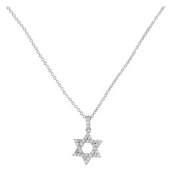 14K White Gold 0.35ct Diamond Star of David Pendant Necklace