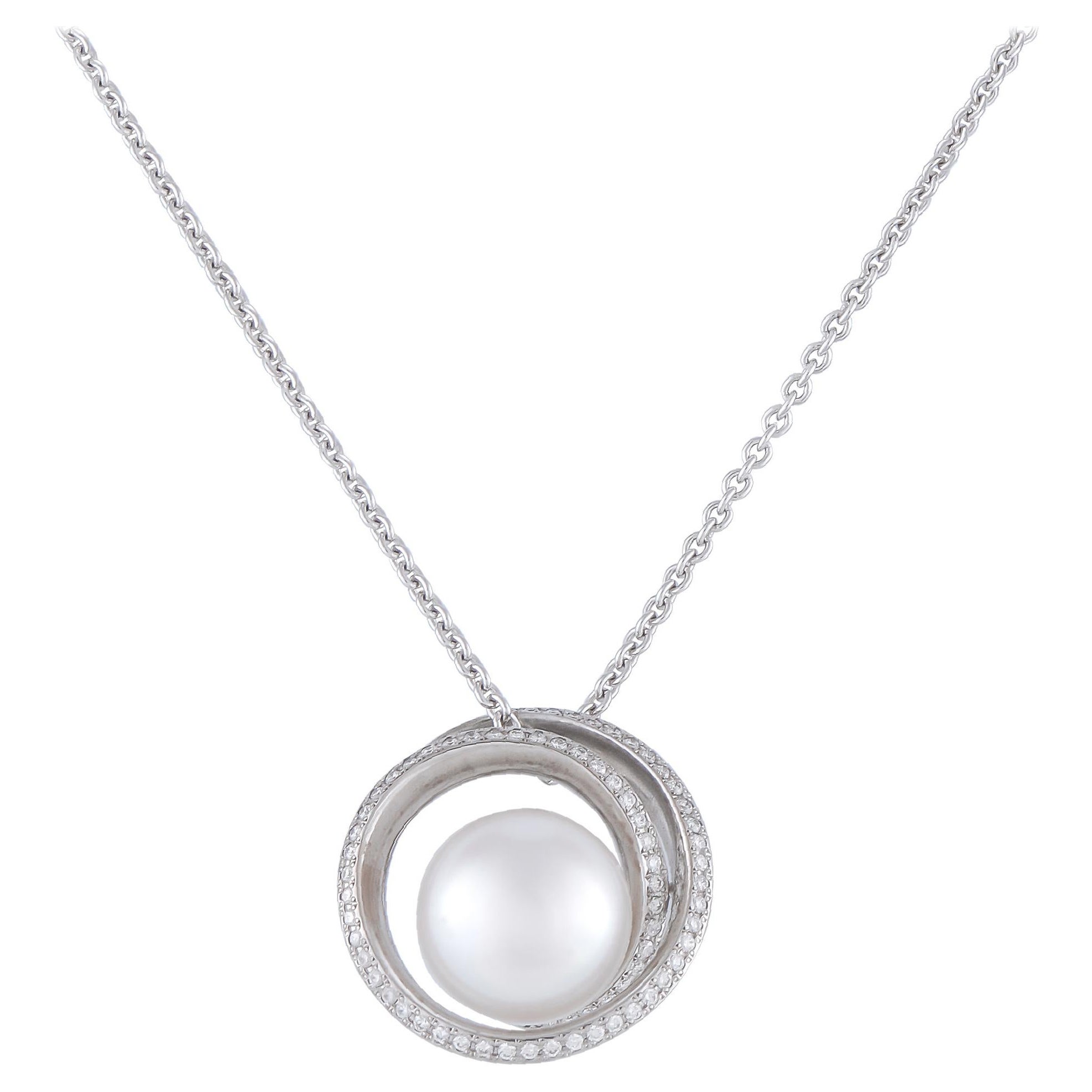 Mikimoto 18K White Gold 0.57ct Diamond and Pearl Necklace
