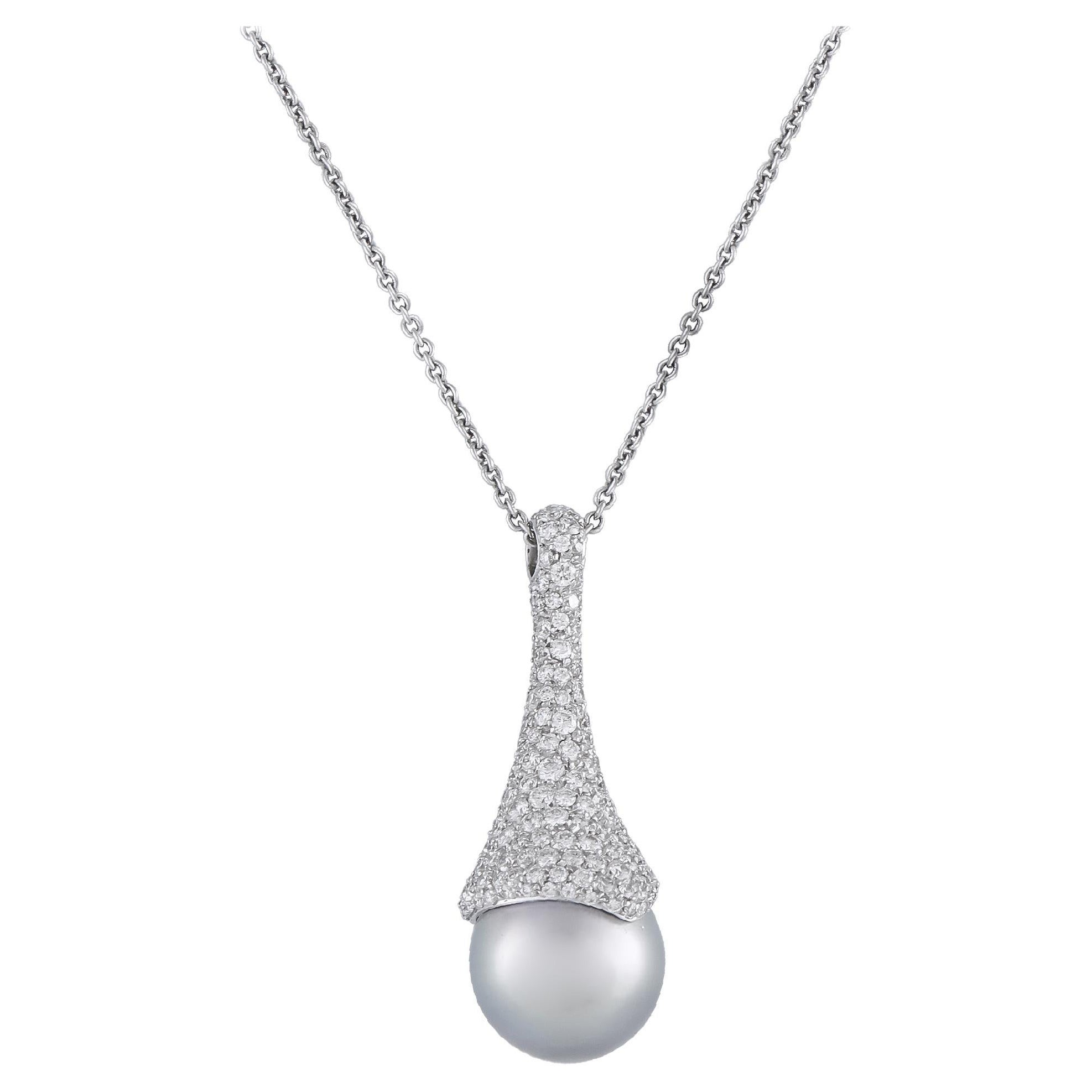 Mikimoto 18K White Gold 3.16ct Diamond and South Sea Pearl Necklace For Sale