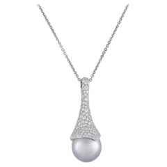 Mikimoto 18K White Gold 3.16ct Diamond and South Sea Pearl Necklace
