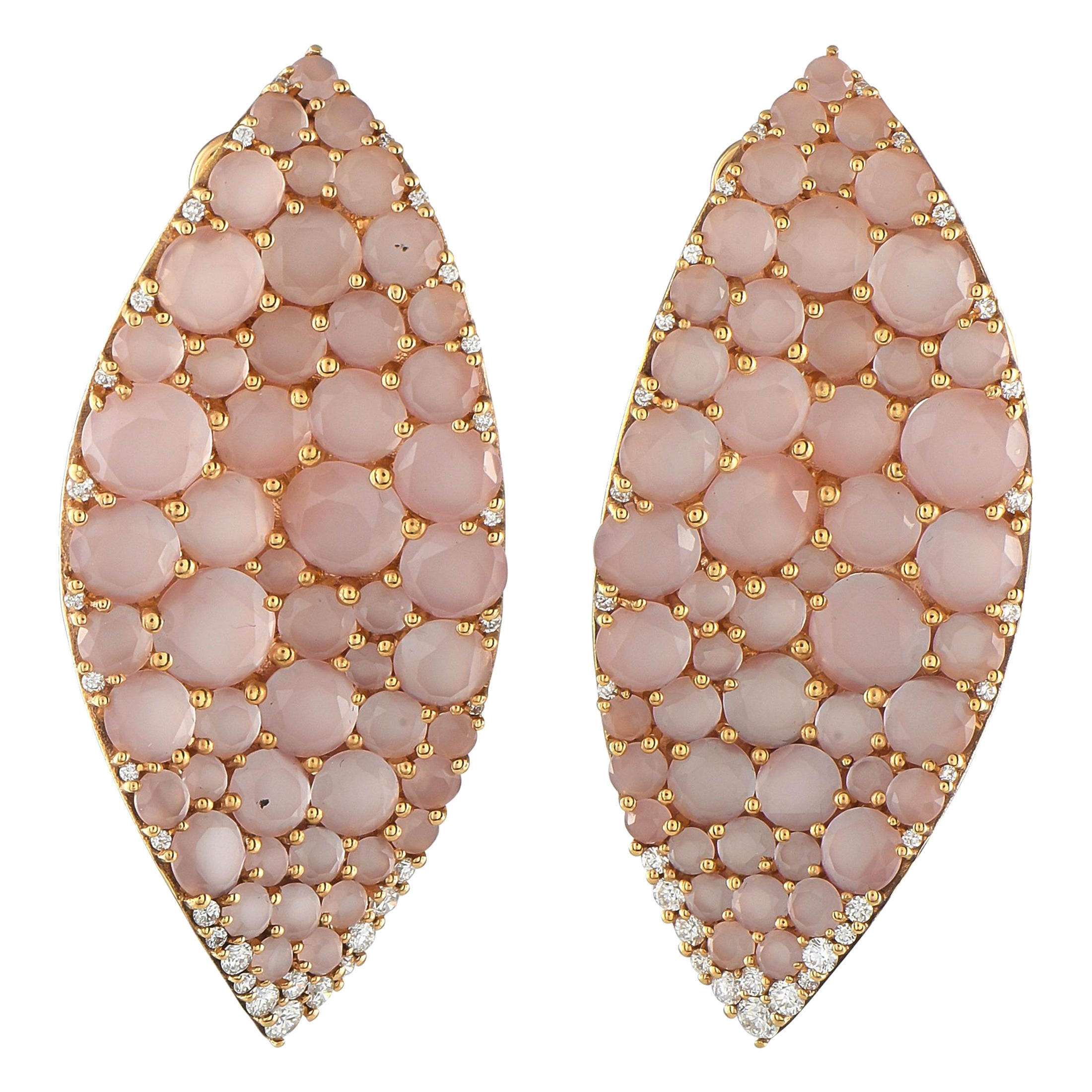 Pasquale Bruni 18K Yellow Gold 0.73ct Diamond and Pink Quartz Earrings