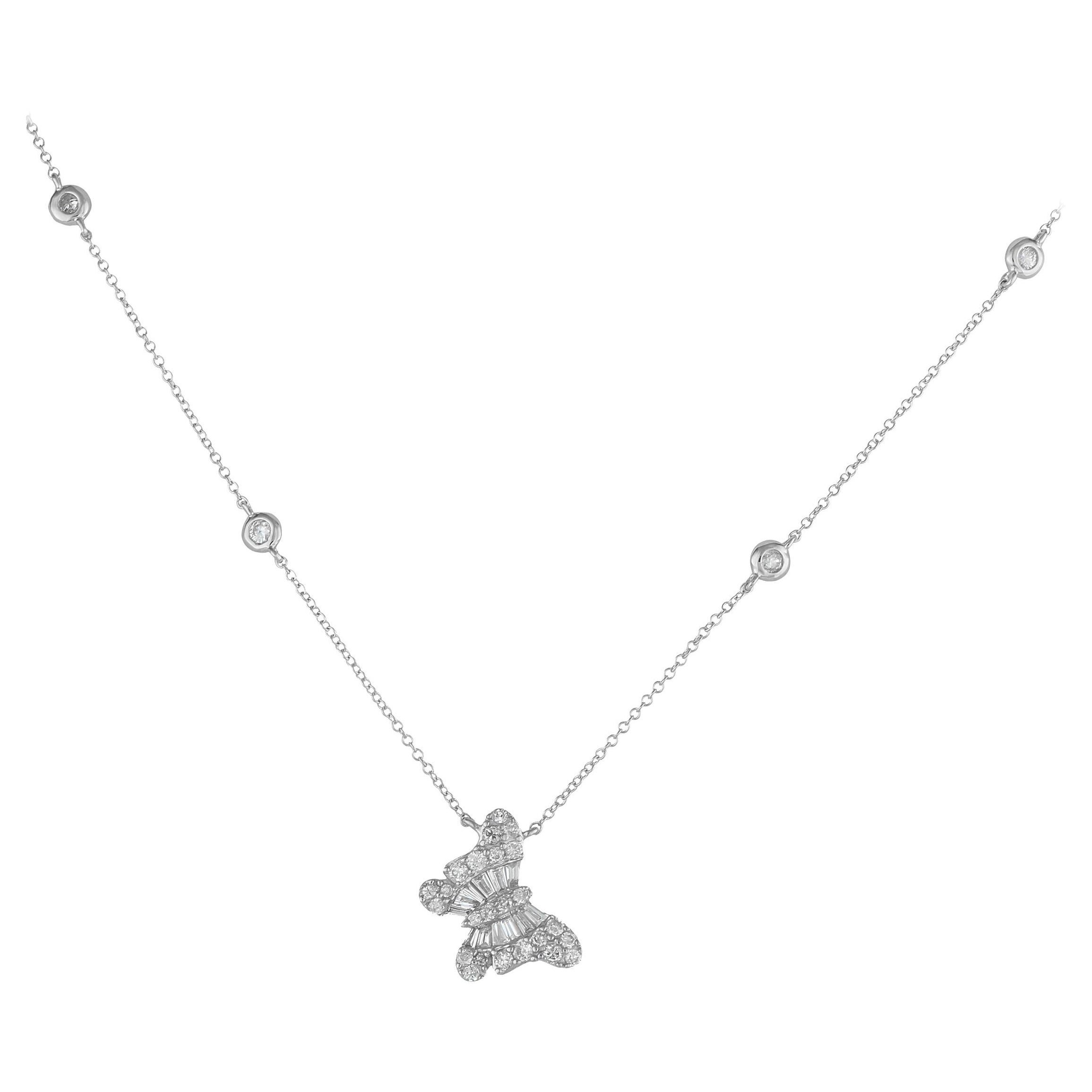 14K White Gold 0.75ct Diamond Butterfly Necklace