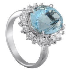 Platinum 0.80ct Diamond and Aquamarine Ring