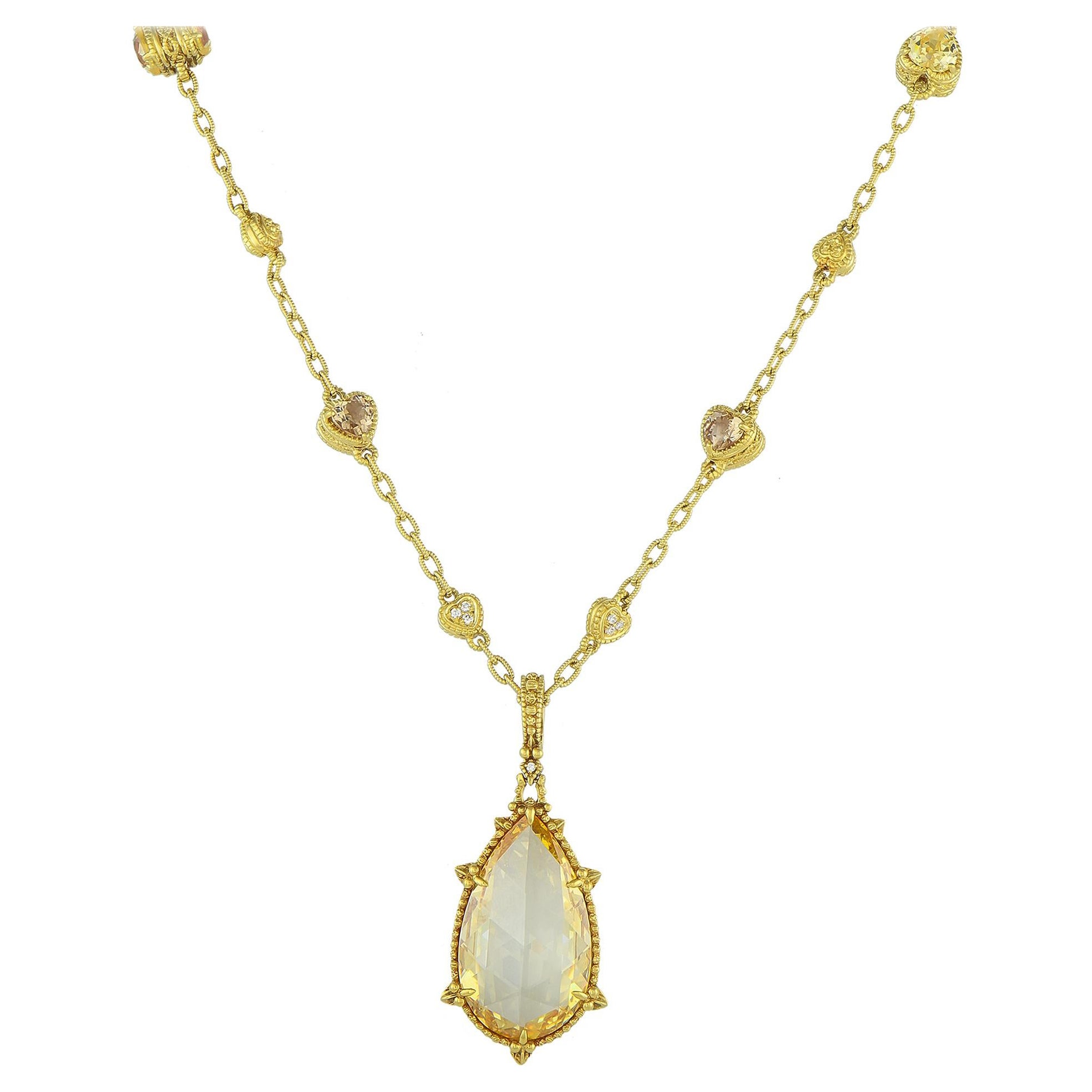Judith Ripka 18K Yellow Gold 0.65ct Diamond and Citrine Necklace
