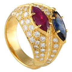 Bague en or jaune 18K avec 1,50ct de diamant, rubis et saphir