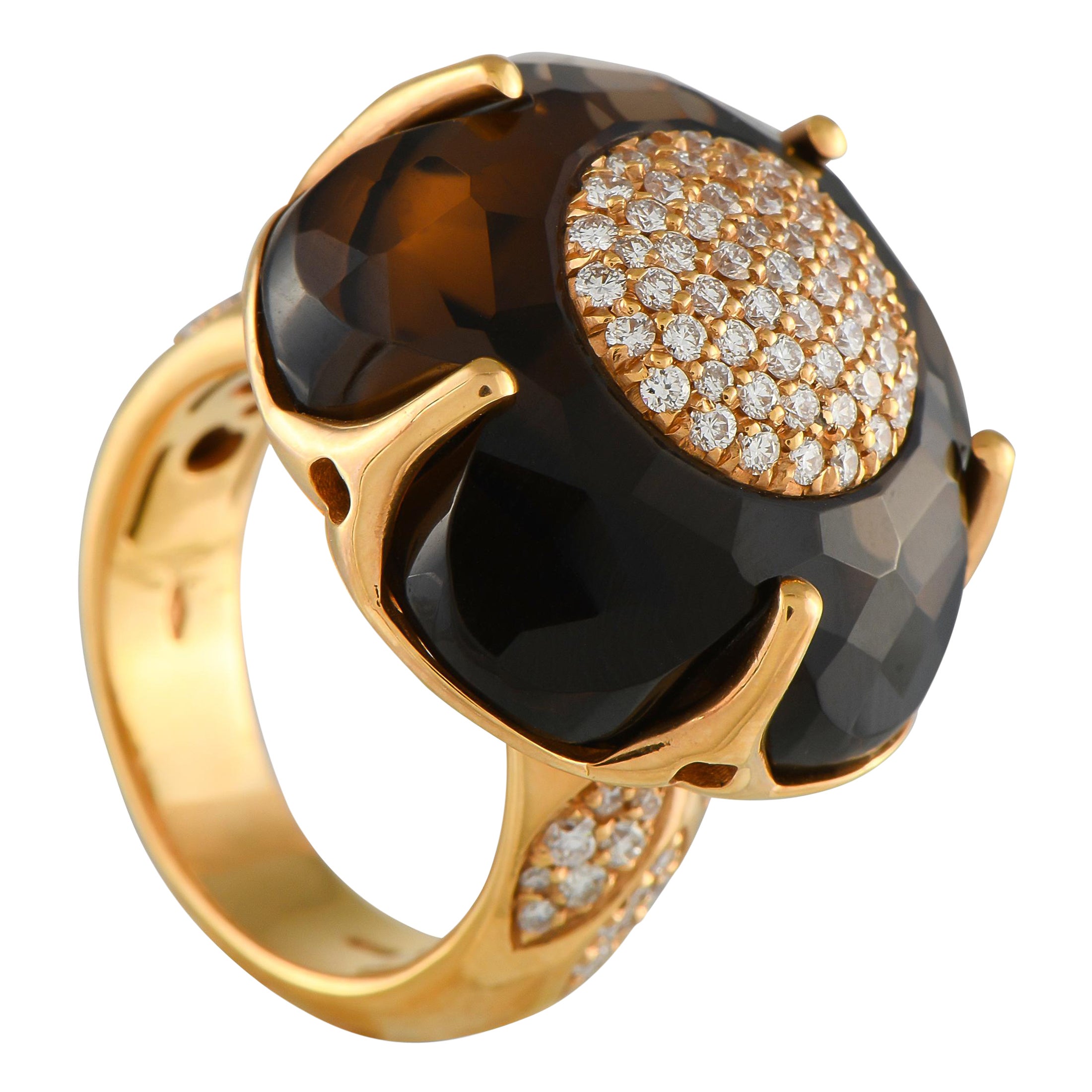 Pasquale Bruni 18K Yellow Gold 1.14ct Diamond and Smoky Quartz Ring