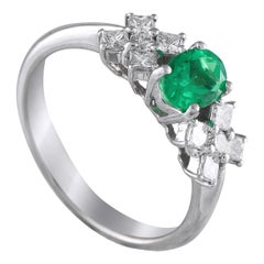 Platinum 0.50ct Diamond and Emerald Ring