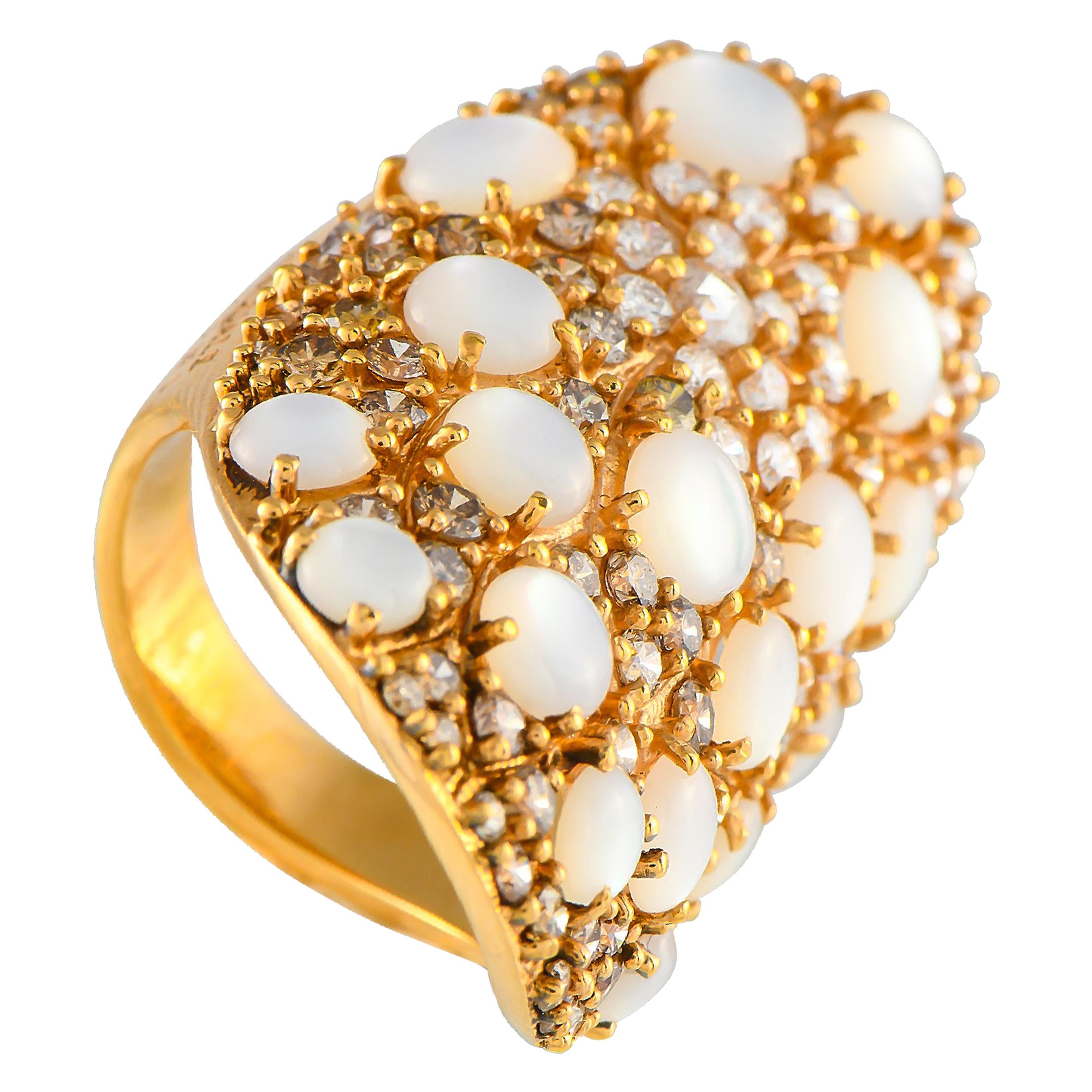 Anello Pasquale Bruni Mandala in oro giallo 18 carati con 2,65 carati di diamanti e madreperla in vendita