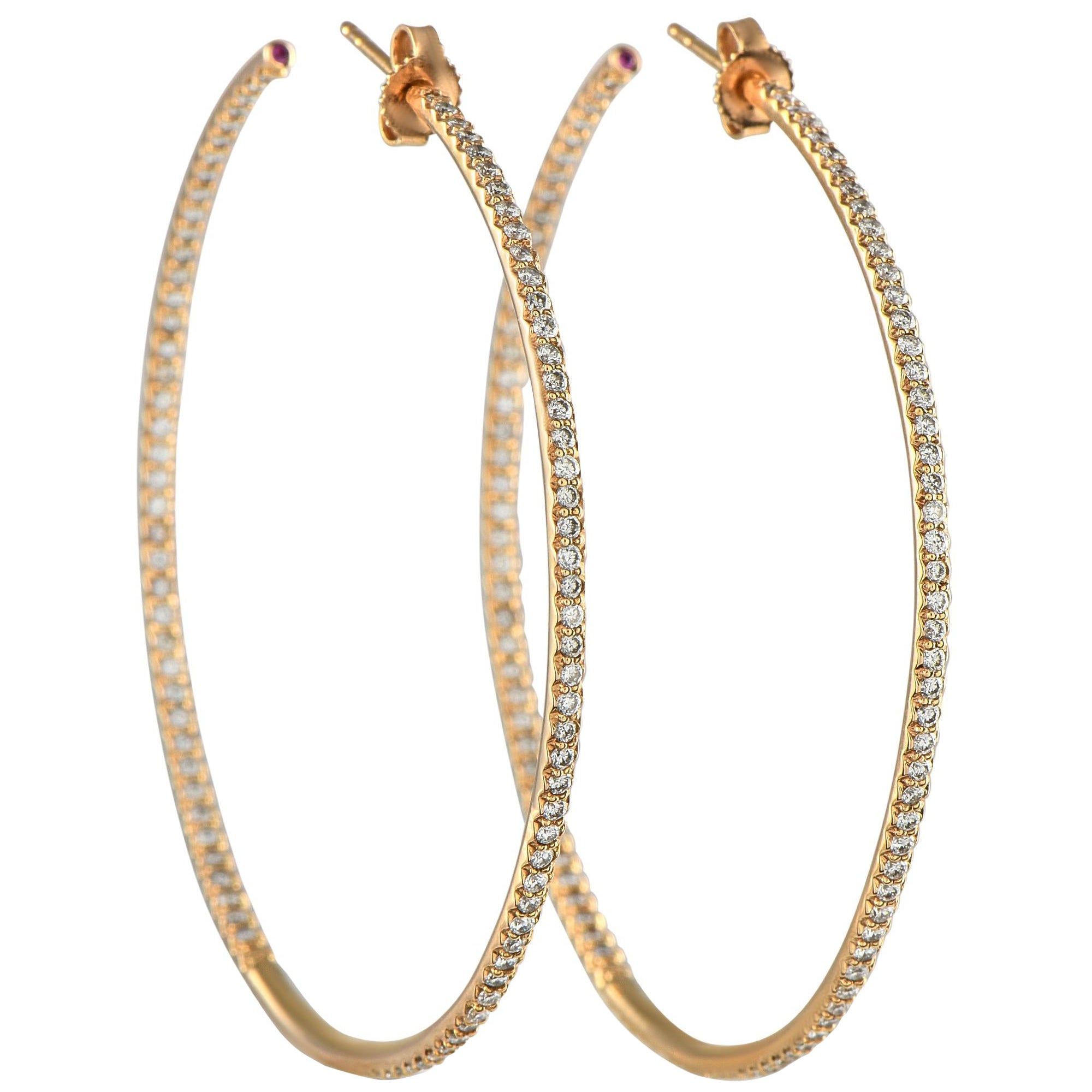 Roberto Coin Perfect Hoop 18K Yellow Gold 2.45ct Diamond In-Out Hoop Earrings For Sale