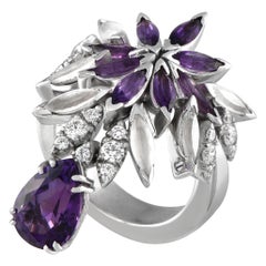 Pasquale Bruni 18K White Gold 0.45ct Diamond and Amethyst Ring