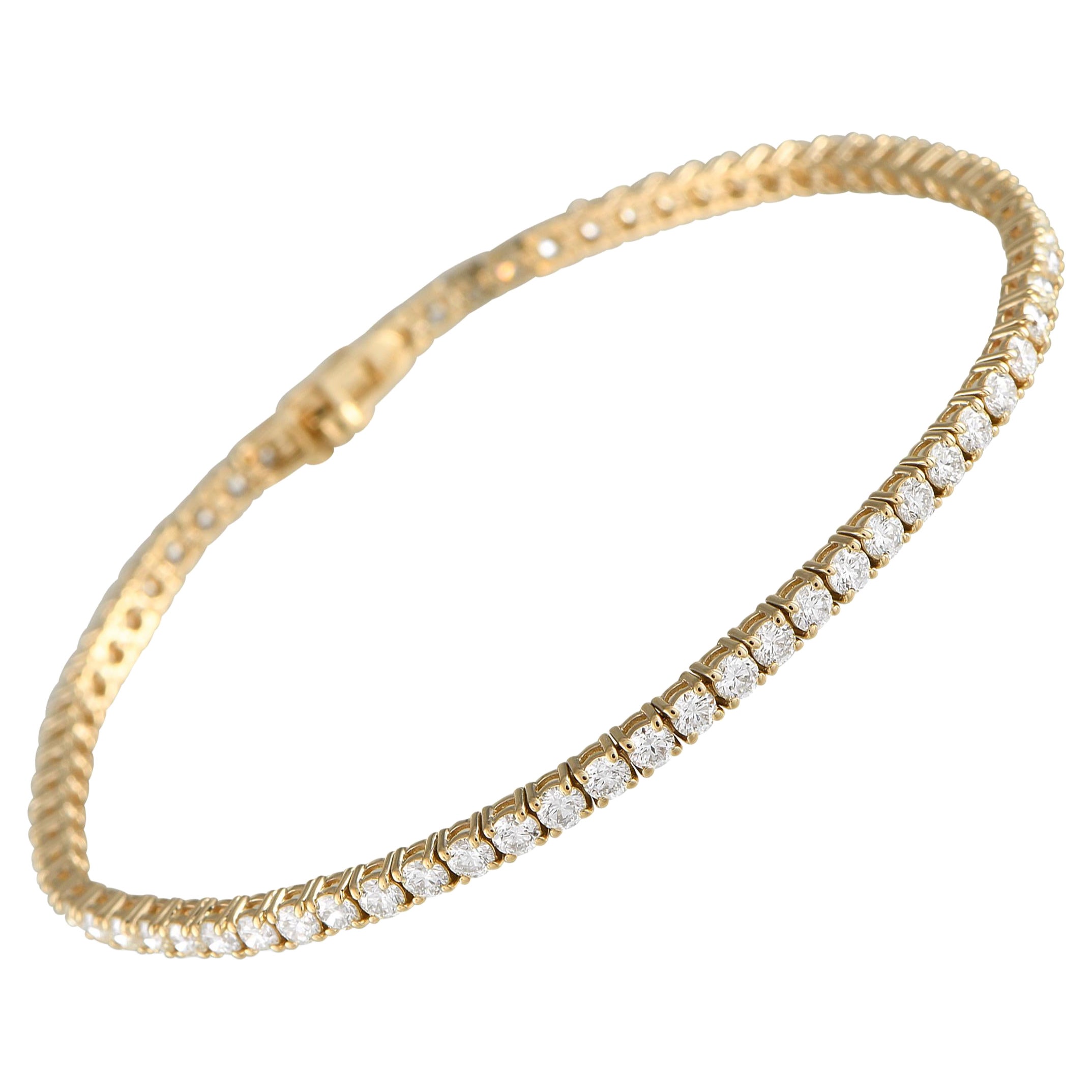 18K Yellow Gold 4.13ct Diamond Tennis Bracelet For Sale
