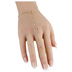 14K Yellow Gold 0.80ct Diamond Hand Chain Bracelet Ring
