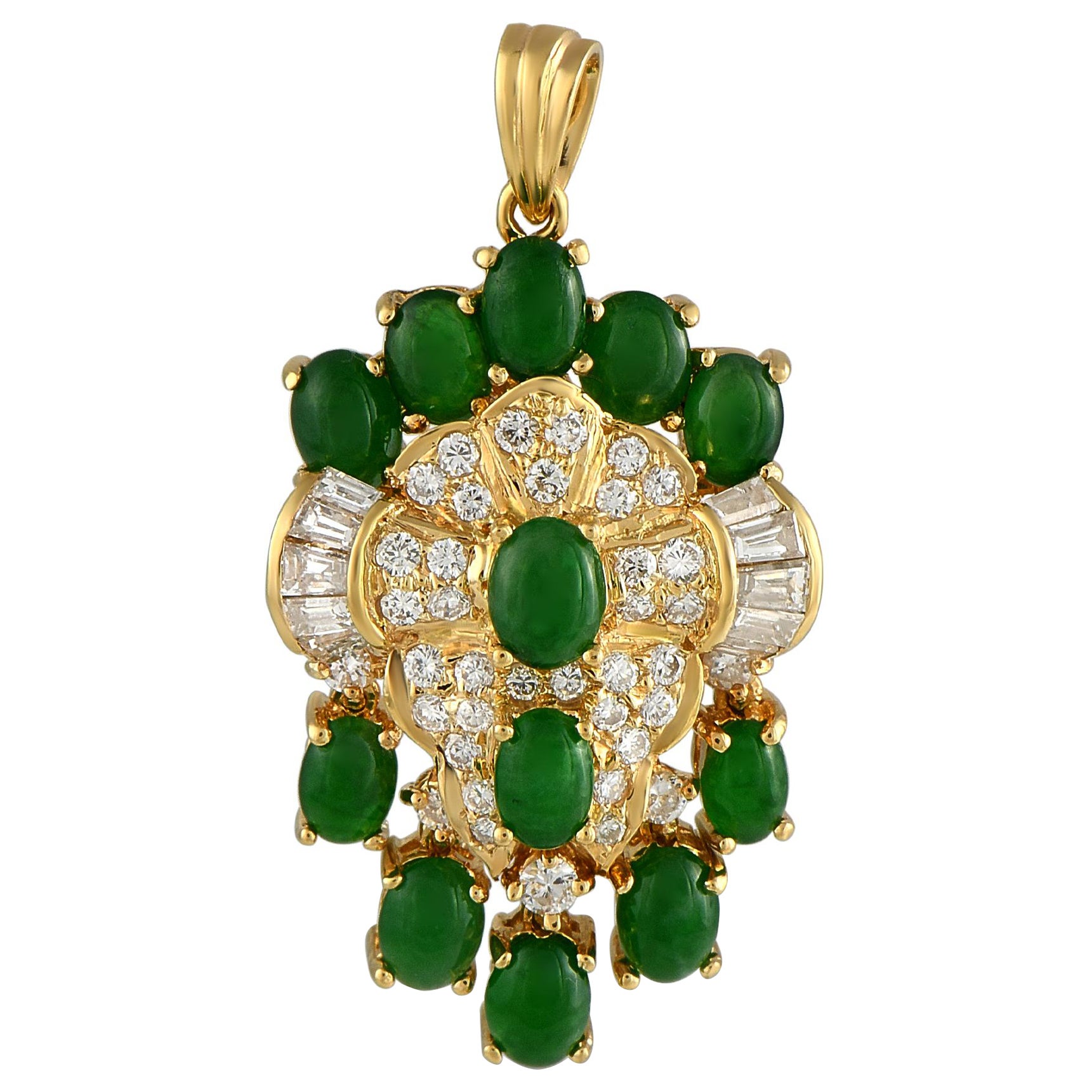 18K Yellow Gold 0.40ct Diamond and Jade Pendant For Sale