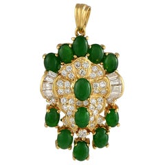 18K Yellow Gold 0.40ct Diamond and Jade Pendant