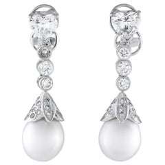 18K Weißgold 2,90ct Diamant und Perlenohrringe